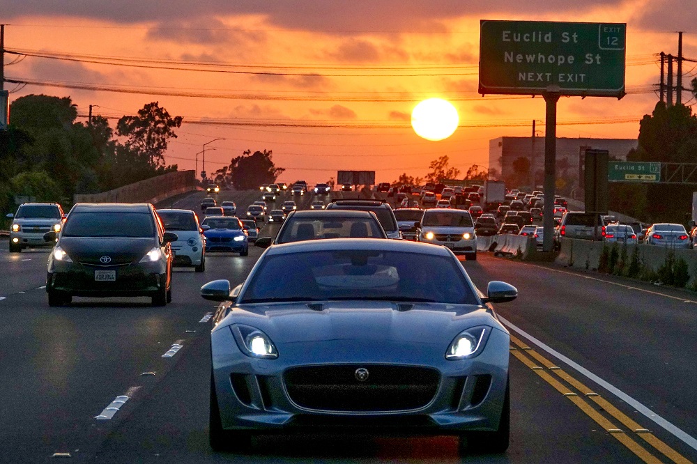 Sun Photo A00021 Sunset on the 405 in traffic in SoCal